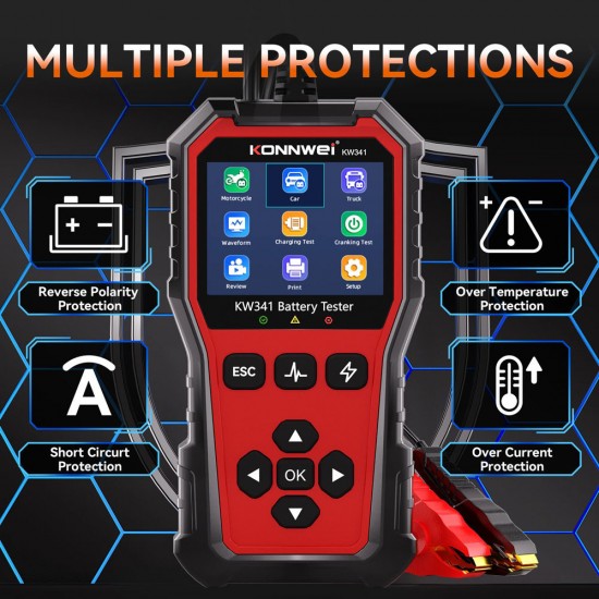 Konnwei KW341 Ψηφιακό Battery Tester με Κροκοδειλάκια