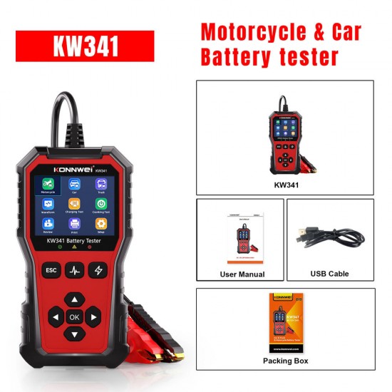 Konnwei KW341 Ψηφιακό Battery Tester με Κροκοδειλάκια