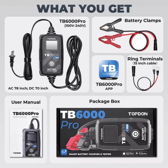 Topdon TB6000PRO Φορτιστής Συντηρητής & Διαγνωστικό Μπαταρίας 6V&12V 6A