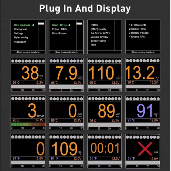 Autool X60 Διαγνωστικό βλαβών & μετρητής OBD II με οθόνη πολλαπλών ενδείξεων Autool X60 Διαγνωστικό βλαβών & μετρητής OBD II με οθόνη πολλαπλών ενδείξεων