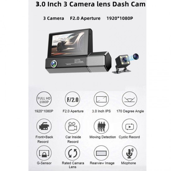 Κάμερα DVR Αυτοκινήτου DVR-F7K 1080P 3 Lens Camera Video Recorder 170° Wide Angle Night Vision Κάμερα DVR Αυτοκινήτου DVR-F7K 1080P 3 Lens Camera Video Recorder 170° Wide Angle Night Vision
