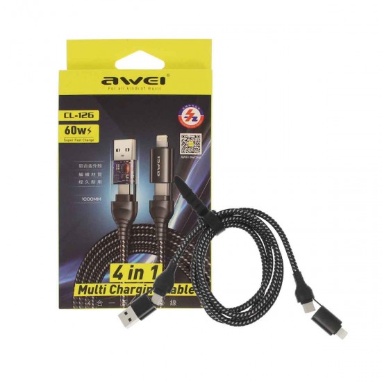 Awei CL-126 Type C/ USB σε Type C/ Lightning Μαύρο Awei CL-126 Type C/ USB σε Type C/ Lightning Μαύρο