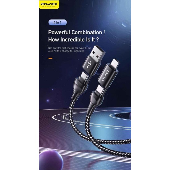 Awei CL-126 Type C/ USB σε Type C/ Lightning Μαύρο Awei CL-126 Type C/ USB σε Type C/ Lightning Μαύρο