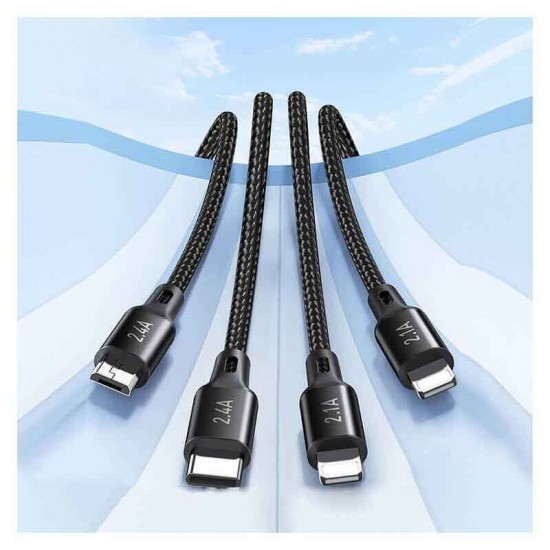 Awei CL-129 Braided USB to Lightning / Type-C / micro USB Cable Μαύρο 1.5m Awei CL-129 Braided USB to Lightning / Type-C / micro USB Cable Μαύρο 1.5m