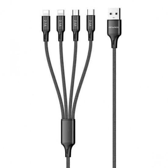 Awei CL-129 Braided USB to Lightning / Type-C / micro USB Cable Μαύρο 1.5m Awei CL-129 Braided USB to Lightning / Type-C / micro USB Cable Μαύρο 1.5m