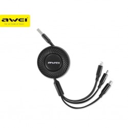 Awei CL-136 Flat / Retractable USB to Lightning / Type-C / micro USB Cable Μαύρο 1m Awei CL-136 Flat / Retractable USB to Lightning / Type-C / micro USB Cable Μαύρο 1m