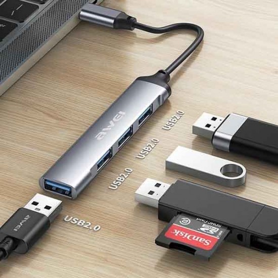 Awei CL-150T USB 2.0 Hub 4 Θυρών με σύνδεση USB-C Awei CL-150T USB 2.0 Hub 4 Θυρών με σύνδεση USB-C