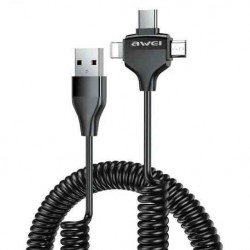Awei CL-205 Spiral USB to Lightning / Type-C / micro USB Cable 2.4A Μαύρο 1.5m Awei CL-205 Spiral USB to Lightning / Type-C / micro USB Cable 2.4A Μαύρο 1.5m