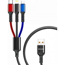 Awei CL-971 Braided USB to micro USB / Type-C / Lightning Cable 2.4A Μαύρο 1.2m Awei CL-971 Braided USB to micro USB / Type-C / Lightning Cable 2.4A Μαύρο 1.2m