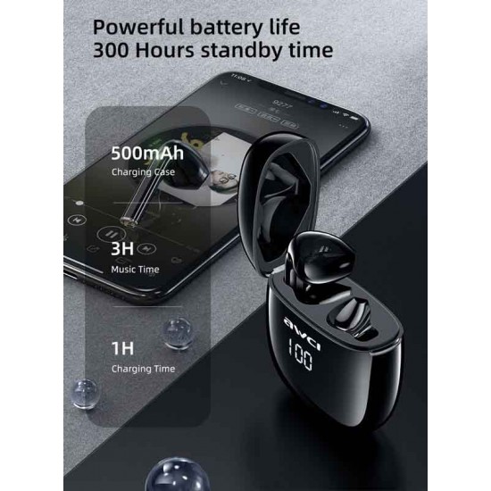 Awei T28P In-ear Bluetooth Handsfree Ακουστικά με Αντοχή στον Ιδρώτα και Θήκη Φόρτισης Μαύρα
