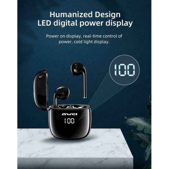 Awei T28P In-ear Bluetooth Handsfree Ακουστικά με Αντοχή στον Ιδρώτα και Θήκη Φόρτισης Μαύρα