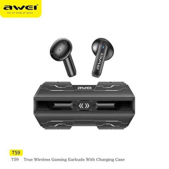 Awei T59 In-ear Bluetooth Handsfree Ακουστικά με Θήκη Φόρτισης Μαύρα