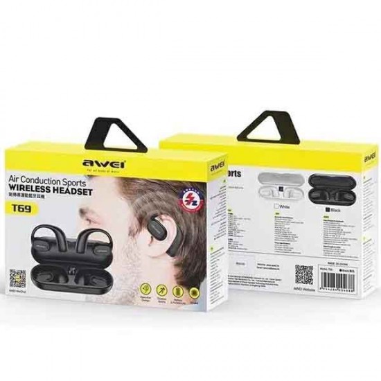 Awei T69 Air Conduction Bluetooth Handsfree Ακουστικά με Θήκη Φόρτισης Μαύρα