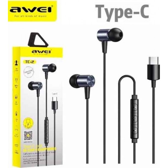 Awei TC-2 In-ear Handsfree με Βύσμα USB-C Γκρι