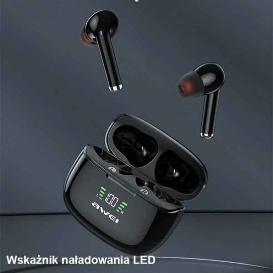 Awei TWS TA8 Earbud Bluetooth Handsfree Ακουστικά με Θήκη Φόρτισης Μαύρα