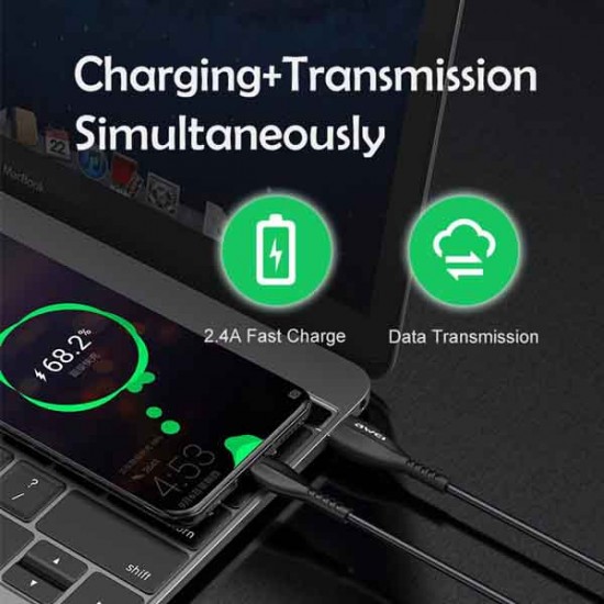 Awei USB 2.0 Cable USB-C type-c male - USB-A male Μαύρο 1m (CL-115T)
