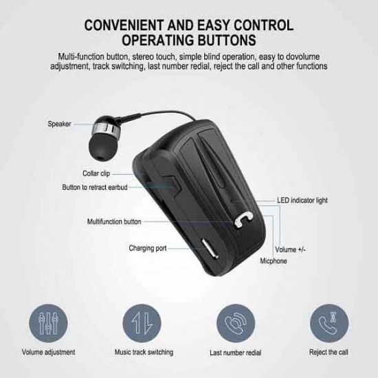 Fineblue F-V6 In-ear Bluetooth Handsfree Ακουστικό Πέτου Μαύρο
