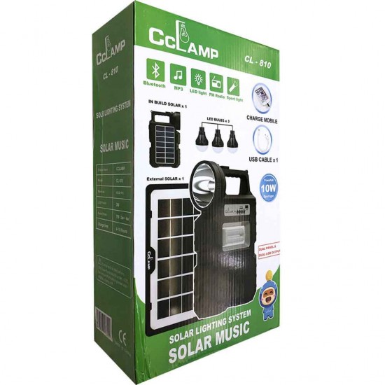 Ηλιακό σύστημα φωτισμού 3 Λάμπες/ Φακός/ Ηχείο/ Φορτιστής κινητών CcLAMP CL-810