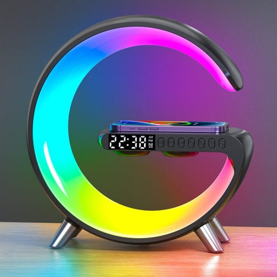 Ηχείο BT με RGB led φωτισμό, ξυπνητήρι και ασύρματο φορτιστή Ν69 - Μαύρο