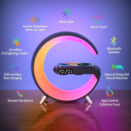 Ηχείο BT με RGB led φωτισμό, ξυπνητήρι και ασύρματο φορτιστή Ν69 - Μαύρο