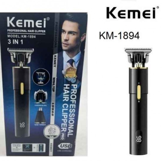Kemei Επαγγελματική Επαναφορτιζόμενη Κουρευτική Μηχανή Μαύρη KM-1894