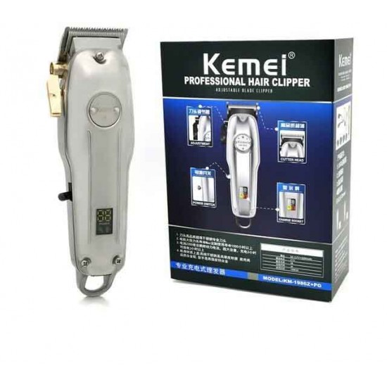 Kemei KM-1986Ζ+PG Επαναφορτιζόμενη Κουρευτική Μηχανή Ασημί