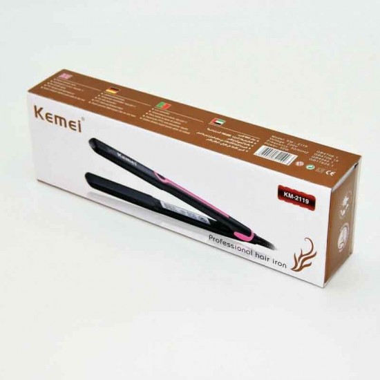 Kemei KM-2119 Πρέσα Μαλλιών με Κεραμικές Πλάκες 30W Μαύρη/Ροζ