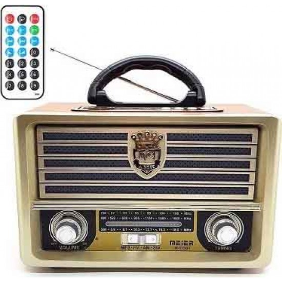 Meier M113BT Retro Επιτραπέζιο Ραδιόφωνο Επαναφορτιζόμενο με USB Καφέ