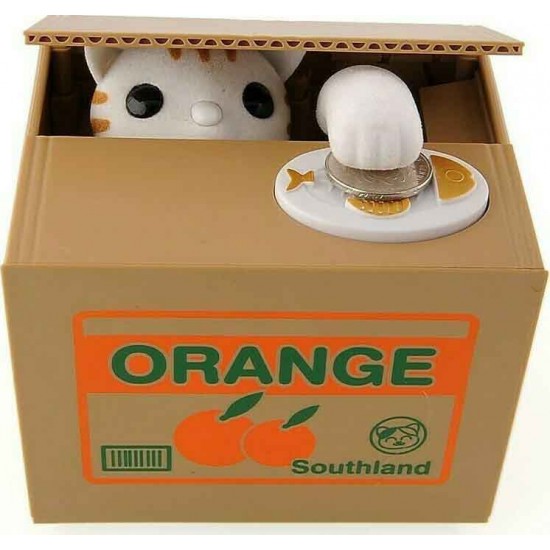 Παιδικός Κουμπαράς Πλαστικός Cat Orange Πορτοκαλί 12x10x9cm