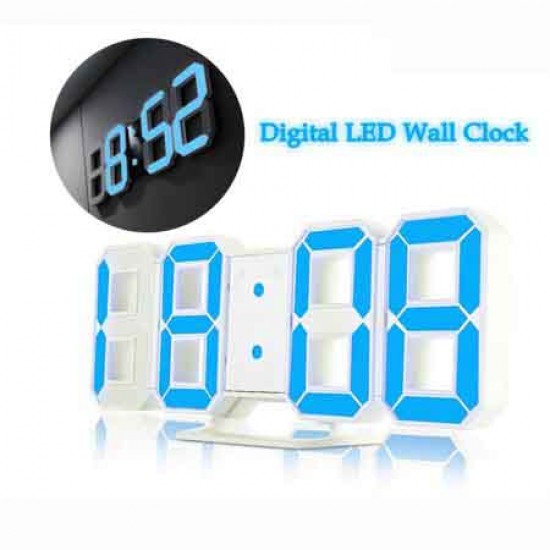 Ψηφιακό μοντέρνο ρολόι τοίχου 3D LED DS-6609 μπλέ