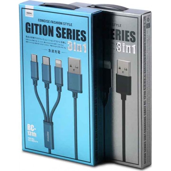 Remax Gition RC-131th Regular USB to micro USB / Type-C / Lightning Cable 2.8A Μπλε 1.15m Remax Gition RC-131th Regular USB to micro USB / Type-C / Lightning Cable 2.8A Μπλε 1.15m