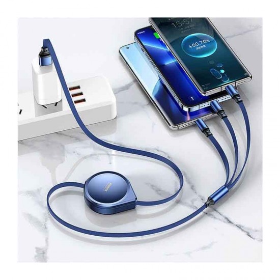 Remax RC-C018 Flat / Retractable USB to Lightning / Type-C / micro USB Cable Μπλε 1.2m