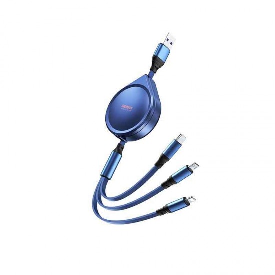 Remax RC-C018 Flat / Retractable USB to Lightning / Type-C / micro USB Cable Μπλε 1.2m