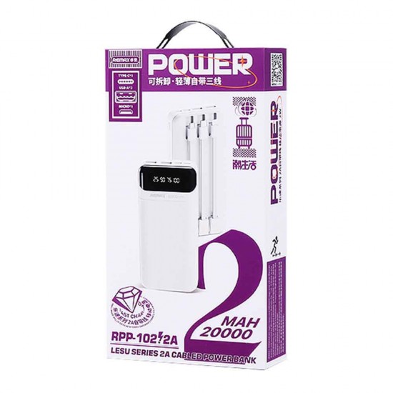 Remax RPP-102 Power Bank 20000mAh με 4 Θύρες USB-A Λευκό