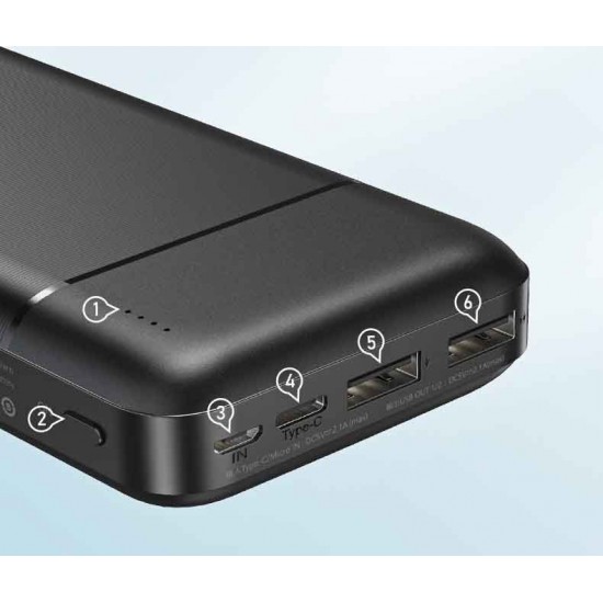 Remax RPP-166 Power Bank 20000mAh με 2 Θύρες USB-A Μαύρο