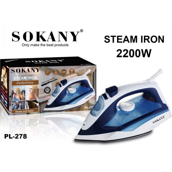 Sokany PL-278 Σίδερο Ατμού 2200W με Ανοξείδωτη Πλάκα και Συνεχόμενη Παροχή 25gr/min Sokany PL-278 Σίδερο Ατμού 2200W με Ανοξείδωτη Πλάκα και Συνεχόμενη Παροχή 25gr/min