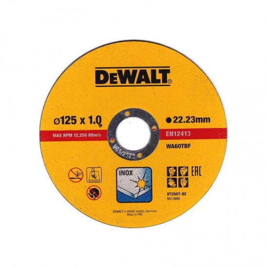 Dewalt DT3507 Δίσκος Κοπής Ιnox 125Χ1mm 10τμχ / κουτί