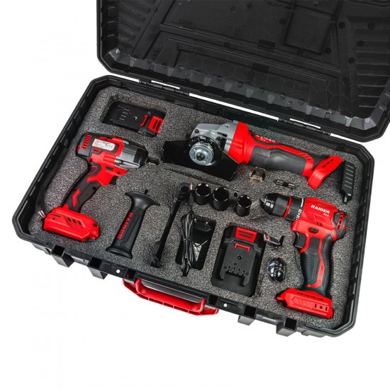 RAIDER R20 Σετ Γωνιακός τροχός,δραπανοκατσάβιδο & μπουλονόκλειδο 2x2Ah RDP-PBCDI20&SPAG20&PBIW20 030255