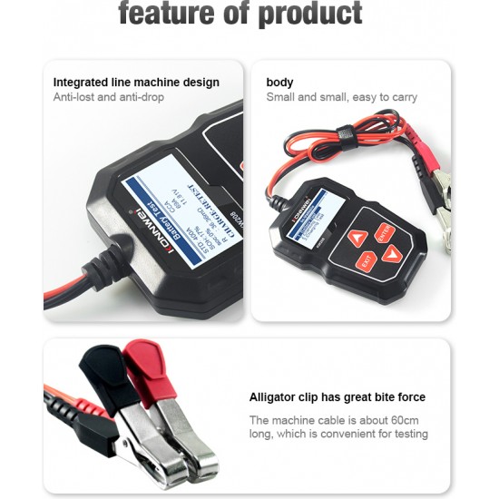 Konnwei KW208 Ψηφιακό Battery Tester με Κροκοδειλάκια 12V