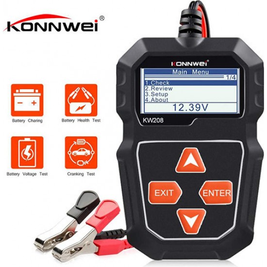 Konnwei KW208 Ψηφιακό Battery Tester με Κροκοδειλάκια 12V
