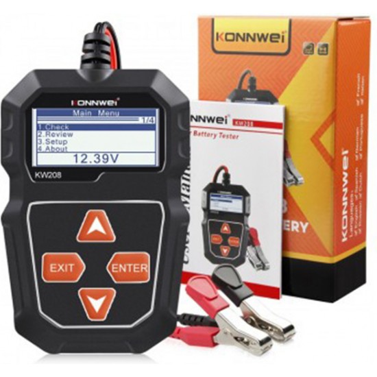 Konnwei KW208 Ψηφιακό Battery Tester με Κροκοδειλάκια 12V