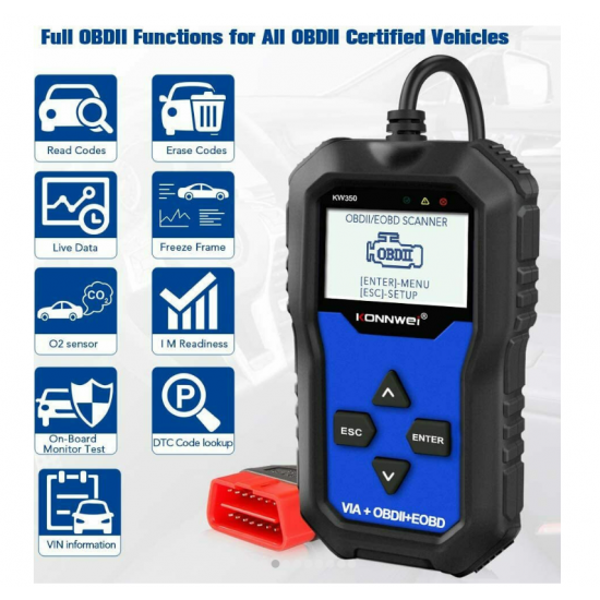 Konnwei KW350 Διαγνωστικό Αυτοκινήτου Ψηφιακό OBD 2
