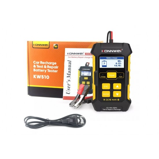Konnwei KW510 Ψηφιακό Battery Tester- Φορτιστής & επισκευή φόρτισης με Κροκοδειλάκια 12V Konnwei KW510 Ψηφιακό Battery Tester- Φορτιστής & επισκευή φόρτισης με Κροκοδειλάκια 12V