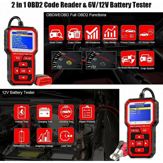 Konnwei KW681 Διαγνωστικό Αυτοκινήτου Ψηφιακό OBD 2 με Καλώδιο και Tester battery Αυτ/του Moto