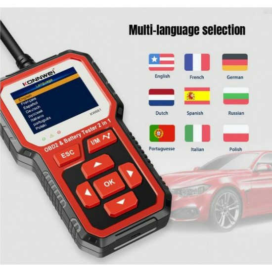 Konnwei KW681 Διαγνωστικό Αυτοκινήτου Ψηφιακό OBD 2 με Καλώδιο και Tester battery Αυτ/του Moto