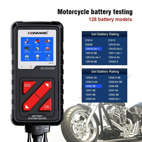 Konnwei KW710 Ελεγκτής Ανάλυσης Μπαταριών Ψηφιακό Battery Tester με Κροκοδειλάκια