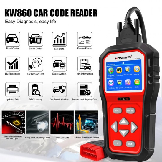 Konnwei KW860 Διαγνωστικό Αυτοκινήτου Ψηφιακό OBD 2
