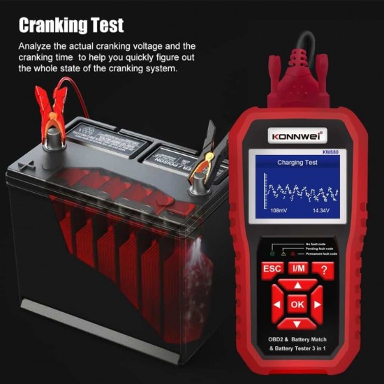 Konnwei KW880 Διαγνωστικό αυτοκινήτου και tester μπαταριών OBD II  Konnwei KW880 Διαγνωστικό αυτοκινήτου και tester μπαταριών OBD II