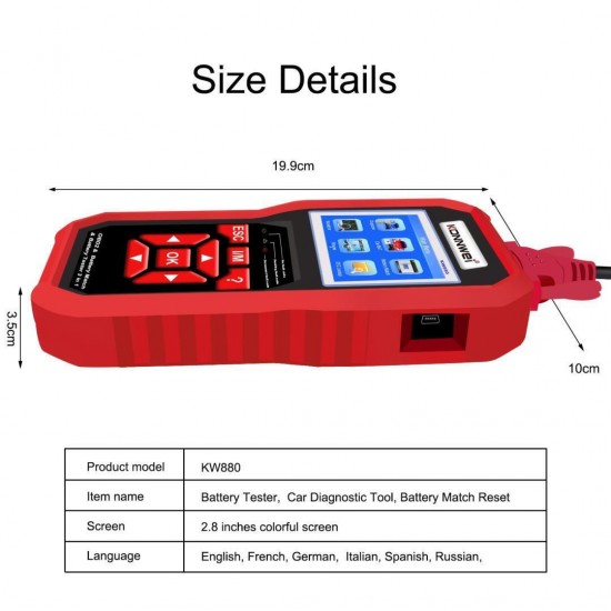 Konnwei KW880 Διαγνωστικό αυτοκινήτου και tester μπαταριών OBD II  Konnwei KW880 Διαγνωστικό αυτοκινήτου και tester μπαταριών OBD II