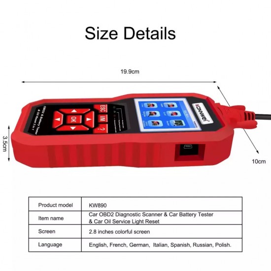 Konnwei KW890  Διαγνωστικό αυτοκινήτου και tester μπαταριών OBD II  Konnwei KW890  Διαγνωστικό αυτοκινήτου και tester μπαταριών OBD II